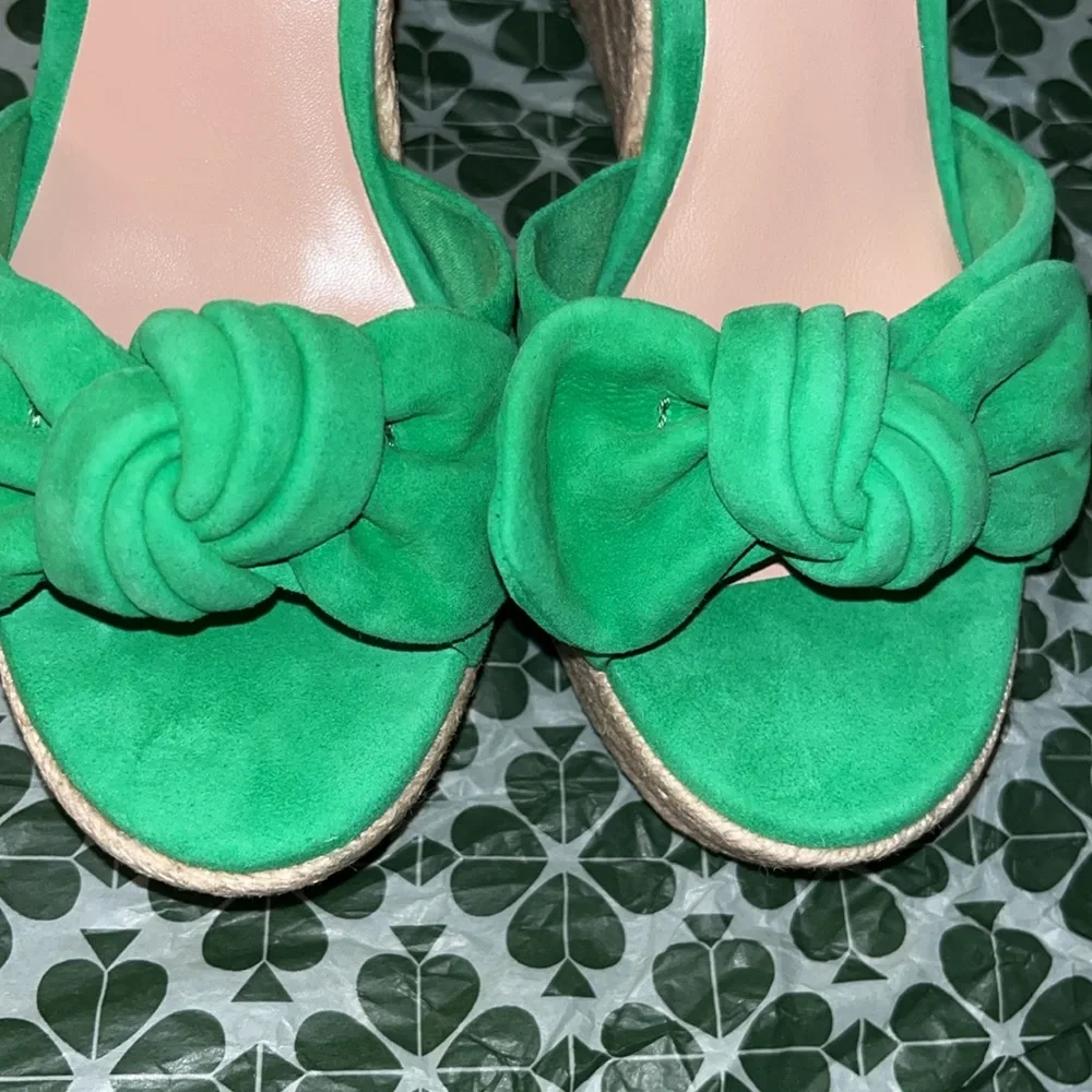 Kate Spade New York Tianna Green Knot Detail Espadrills Wedge Sandals sz 5.5 NWT